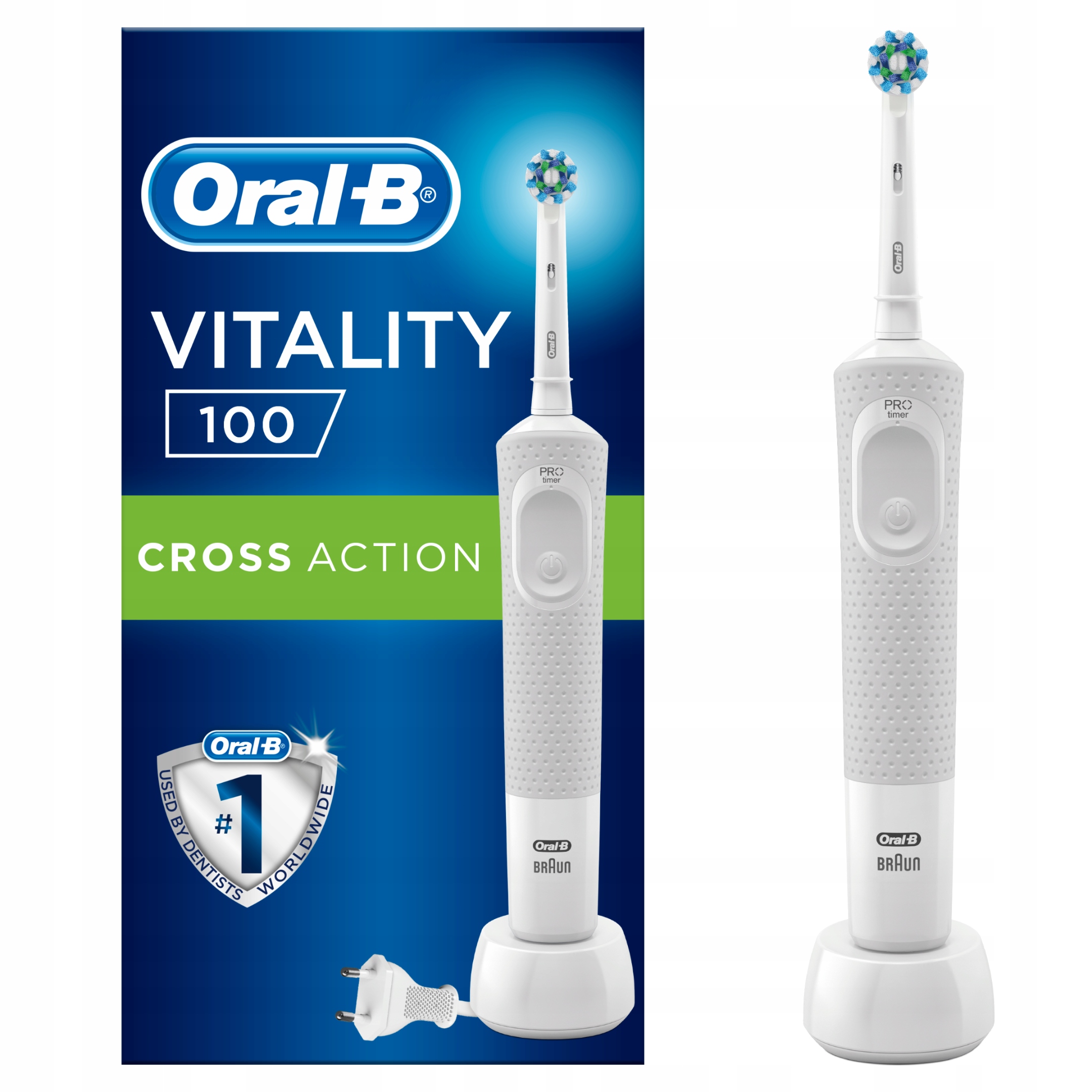 Oral-B Vitality 100 Elektrická zubná kefka s technológiou Braun, biela, 1 ks
